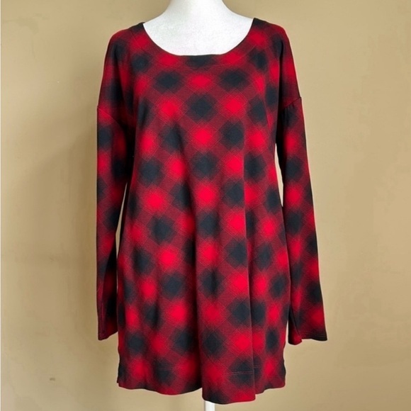 J Jill Simply Supima cotton Scoop-neck tunic. Red/black plaid. Like new. Size M - Picture 1 of 8